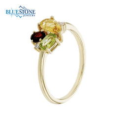 14K Gold Citrine, Peridot, Garnet & Diamond Ring - Sz. 7