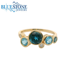 14KYG Bezel Ring w/ Blue Topazes & Diamonds - Sz. 7