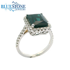 18kt White Gold Ring with Tourmaline and Diamonds- Size 6.5