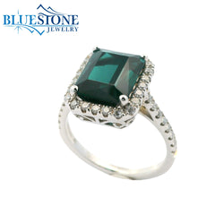 18kt White Gold Ring with Tourmaline and Diamonds- Size 6.5