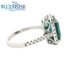 18kt White Gold Ring with Tourmaline and Diamonds- Size 6.5