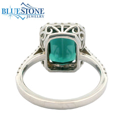 18kt White Gold Ring with Tourmaline and Diamonds- Size 6.5