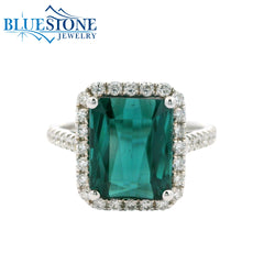 18kt White Gold Ring with Tourmaline and Diamonds- Size 6.5