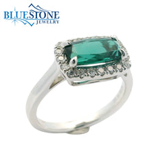 18kt White Gold Ring with Tourmaline and Diamonds- Size 6.5