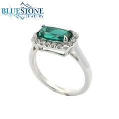 18kt White Gold Ring with Tourmaline and Diamonds- Size 6.5