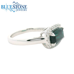 18kt White Gold Ring with Tourmaline and Diamonds- Size 6.5