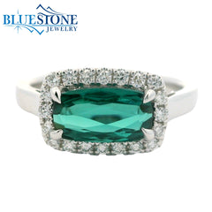 18kt White Gold Ring with Tourmaline and Diamonds- Size 6.5