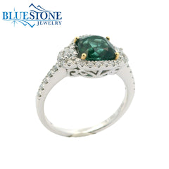 18kt White Gold Ring with Tourmaline and Diamonds- Size 6.75