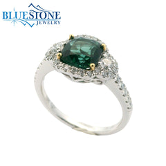 18kt White Gold Ring with Tourmaline and Diamonds- Size 6.75