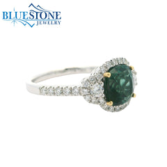 18kt White Gold Ring with Tourmaline and Diamonds- Size 6.75