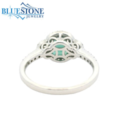 18kt White Gold Ring with Tourmaline and Diamonds- Size 6.75