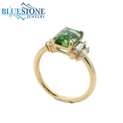 14kt Yellow Gold Ring with Tourmaline and Diamonds- Size 6.5