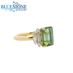 14kt Yellow Gold Ring with Tourmaline and Diamonds- Size 6.5
