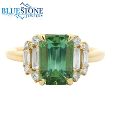 14kt Yellow Gold Ring with Tourmaline and Diamonds- Size 6.5