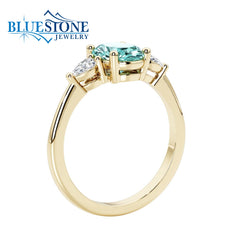 14kt Yellow Gold Ring with Paraiba Tourmaline and Diamonds- Size 7