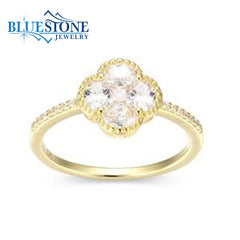 Gold Plated Clover Ring with CZs- Size 8