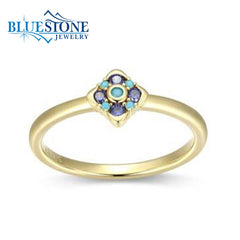 14K Gold Plated Ring with Tanzanites & CZs- Size 6