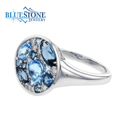 14kt White Gold Topaz and Diamond Ring- Size 7.25