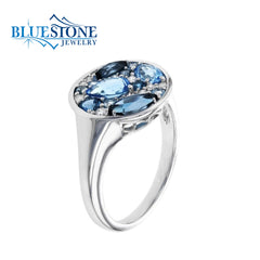 14kt White Gold Topaz and Diamond Ring- Size 7.25