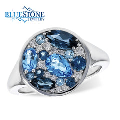 14kt White Gold Topaz and Diamond Ring- Size 7.25