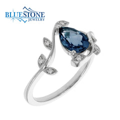 14kt White Gold Topaz and Diamond Ring- Size 7