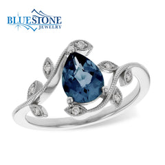 14kt White Gold Topaz and Diamond Ring- Size 7