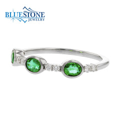 14kt White Gold Emerald and Diamond Ring- Size 7