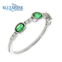 14kt White Gold Emerald and Diamond Ring- Size 7