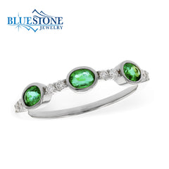 14kt White Gold Emerald and Diamond Ring- Size 7