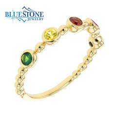 14kt Yellow Gold Sapphire & Garnet Rainbow Ring- Size 7