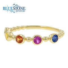 14kt Yellow Gold Sapphire & Garnet Rainbow Ring- Size 7