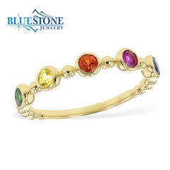 14kt Yellow Gold Sapphire & Garnet Rainbow Ring- Size 7