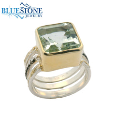 Silver & Gold Green Amethyst Ring- Size 7