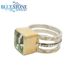 Silver & Gold Green Amethyst Ring- Size 7