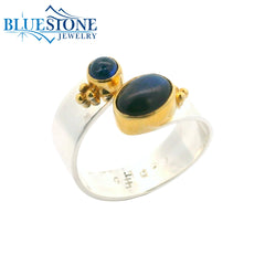 Silver & Gold Labradorite and Kyanite Ring- Size 8