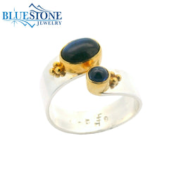Silver & Gold Labradorite and Kyanite Ring- Size 8
