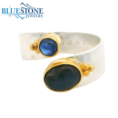 Silver & Gold Labradorite and Kyanite Ring- Size 8