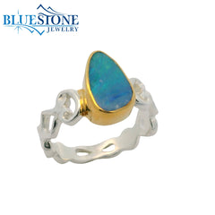 Silver & Gold Australian Opal Ring- Size 6