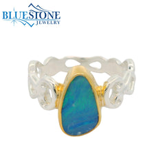 Silver & Gold Australian Opal Ring- Size 6