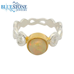 Silver & Gold Ethiopian Opal Ring- Size 6