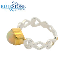 Silver & Gold Ethiopian Opal Ring- Size 6