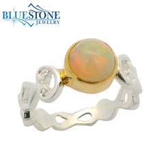 Silver & Gold Ethiopian Opal Ring- Size 6