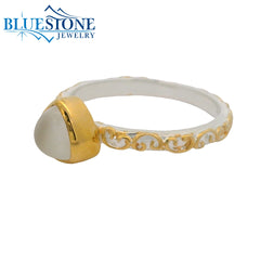 Silver & Gold Moonstone Ring- Size 7