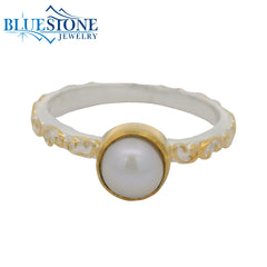 Silver & Gold Pearl Ring- Size 7