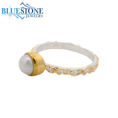 Silver & Gold Pearl Ring- Size 7