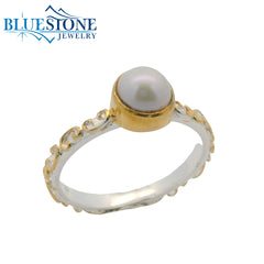 Silver & Gold Pearl Ring- Size 7