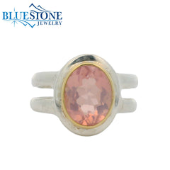 Silver & Gold Rose Quartz Ring- Size 7