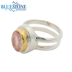 Silver & Gold Rose Quartz Ring- Size 7
