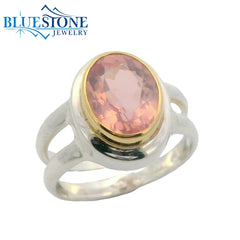Silver & Gold Rose Quartz Ring- Size 7