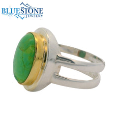 Silver & Gold Turquoise Ring- Size 8